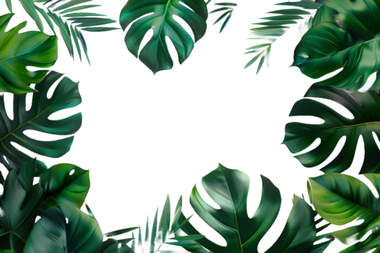 tropical leaves frame isolated on transparent background