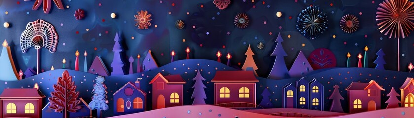 Paper art style of Diwali night scene