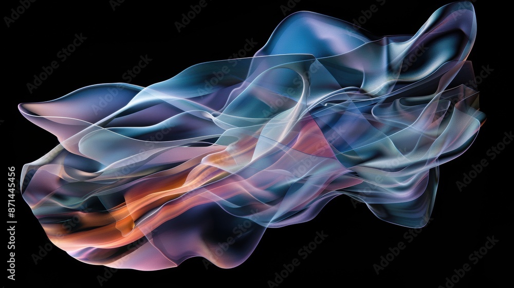 Poster dynamic, colorful abstract waves flowing against a black background, creating a sense of movement an