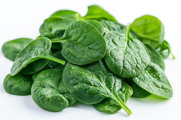 Bunch of spinach leaves on white background. Generative AI
