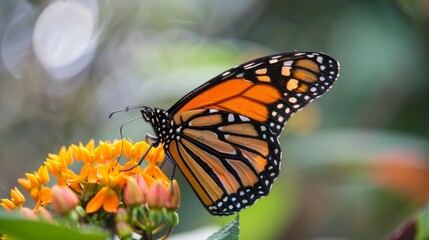 Fototapeta premium Macro shots. Beautiful nature scene. Closeup beautiful butterfly sitting on the flower in a summer garden.