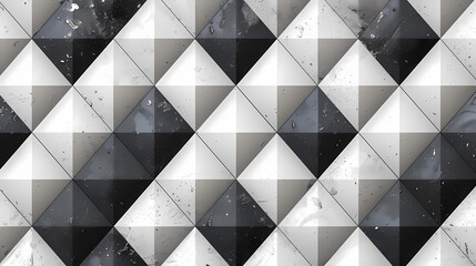 Obraz premium Abstract geometric pattern of black, white, and gray triangles with textures and shades.