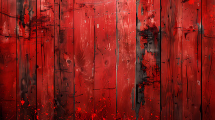 Vibrant red wooden texture with black highlights, featuring abstract splatters.