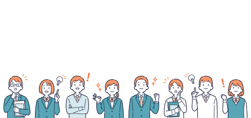 上を向いて明るい表情をする高校生のイラストセット＿見出し