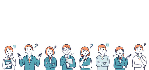 上を向いて考えたり悩んだりする高校生のイラストセット＿見出し