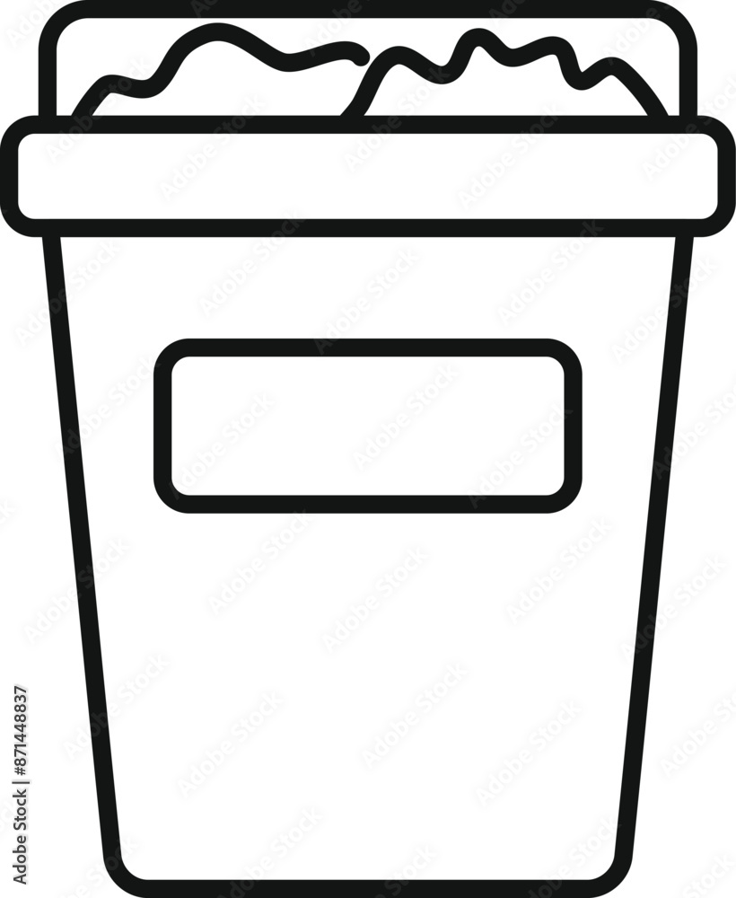 Aufkleber simple black and white line drawing of a trash can overflowing with garbage