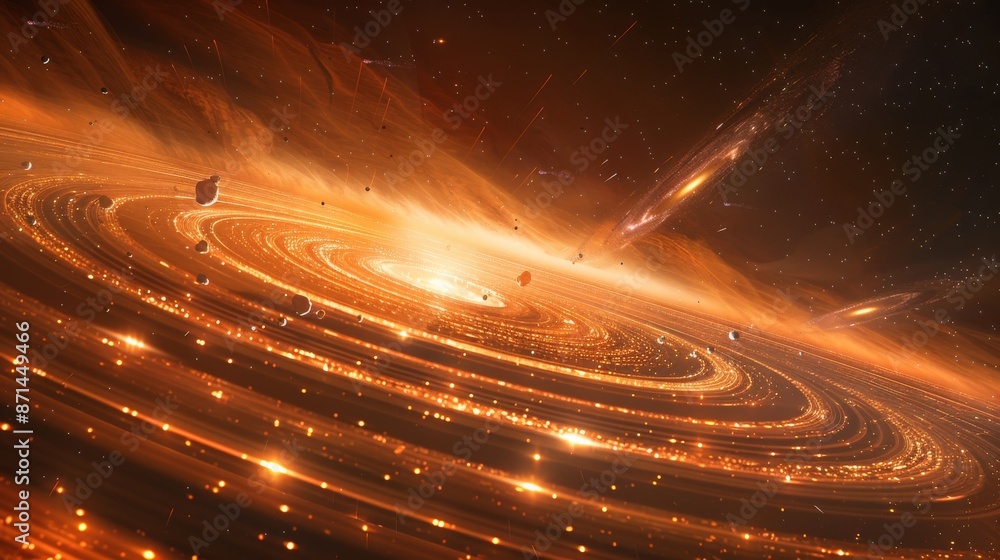 Canvas Prints a close-up of a distant planet's rings, with meteors and comets streaking by generative ai