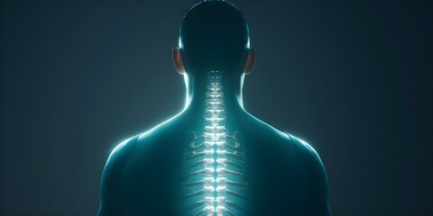Visual Representation of Human Back with Illuminated Spine Demonstrating Susceptibility to Injuries. Concept Human Anatomy, Spine Health, Injury Prevention, Medical Illustration, Back Pain