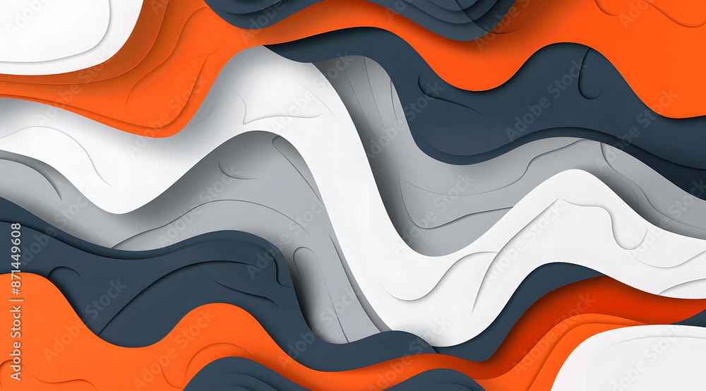 Poster abstract background with orange and navy blue shapes on white, white space in the center for text, v