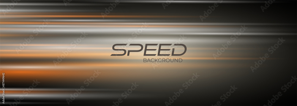 Poster Modern abstract technology background with glowing high-speed and movement light effect. Speed background with orange and gray motion lines effect. Vector illustration creative wide banner
