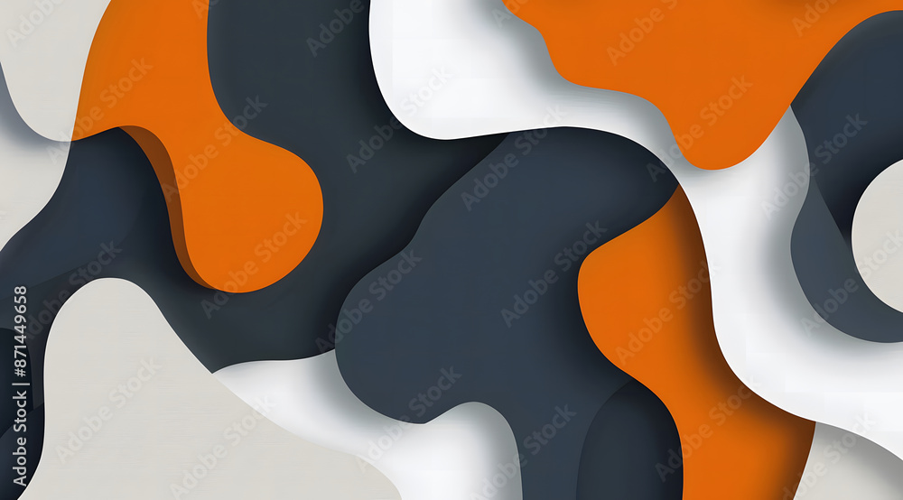 Poster abstract background with orange and navy blue shapes on white, white space in the center for text, v