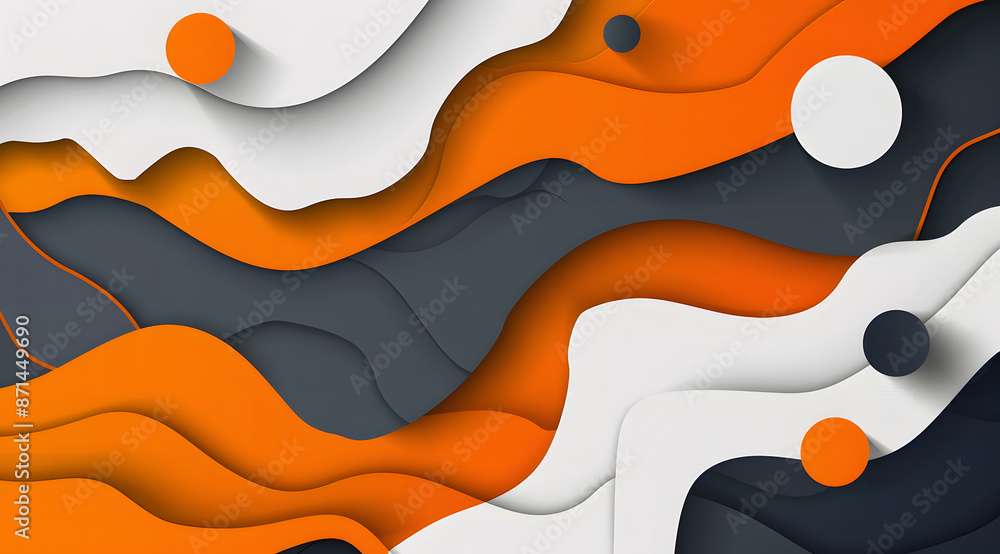 Poster abstract background with orange and navy blue shapes on white, white space in the center for text, v