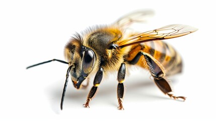 Bee isolated on white background. Close up of honeybee