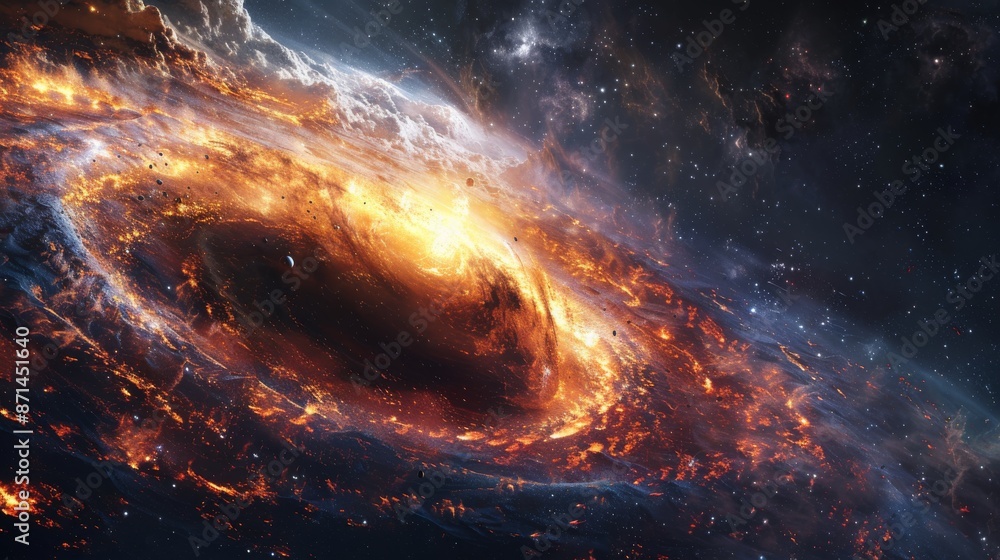 Canvas Prints a cosmic landscape featuring a massive black hole pulling in surrounding matter generative ai