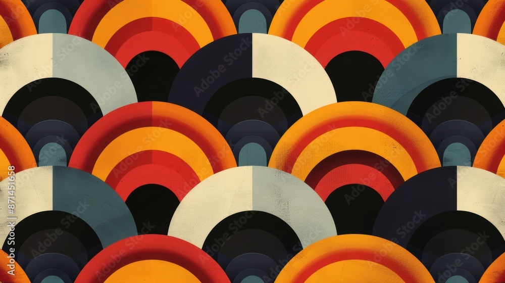 Poster a colorful and bold abstract pattern featuring retro-inspired geometric shapes and vibrant hues, per