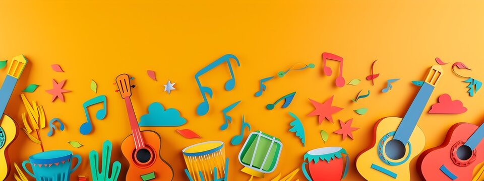 Vibrant Musical Instruments and Decor on Bright Background