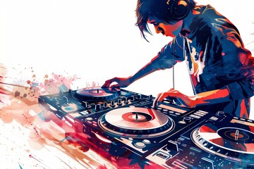 Abstract illustration of a DJ at work highlighting the artistic expression and energy of the music scene