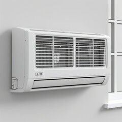 Intense Heatwave Home Cooling - Air Conditioner Unit at Full Power, White Background with Copy Space