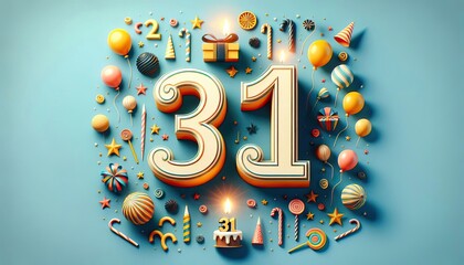 Decorative number 31 with intricate floral and ornamental design, creative and artistic representation for birthdays or anniversaries