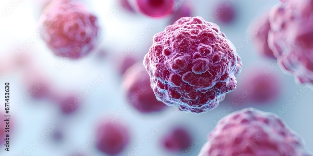 Poster visualization of cancer cells with abnormal nuclei and cytoplasm using an electron microscope. conce