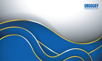 waving blue and golden yellow lines in white background design for uruguay independence day template
