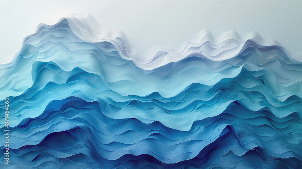 Poster abstract blue ocean waves in a seamless vector pattern for a cool summery background