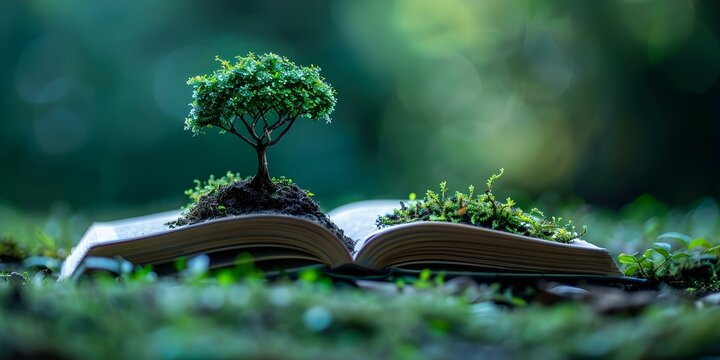 Cultivating Growth and Knowledge A Tree Emerging from an Open Book. Concept Nature Inspiration, Tree of Knowledge, Education Growth, Learning Symbolism, Open Book Symbolism