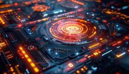 Holographic malware scanner glowing neon dark background advanced cybersecurity tech