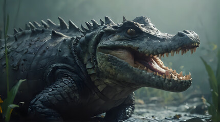 Obraz premium a large alligator that is standing in the water