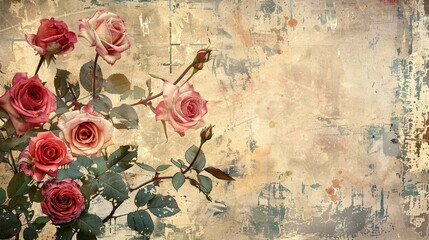Fototapeta premium Shabby Grunge Background with Roses