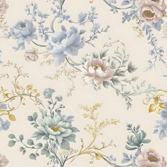 Seamless vector floral pattern. Classic illustration. Toile de Jouy Gerenative AI