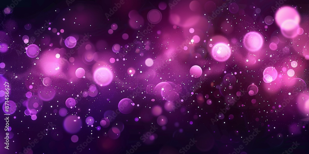 Poster mesmerizing and dreamy abstract scene featuring pink and purple bokeh lights and particles on a dark