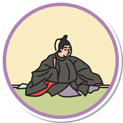 ステッカー風の円形シンプル百人一首　紀貫之