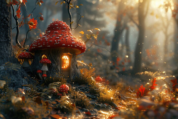 Mushroom houses in the forest