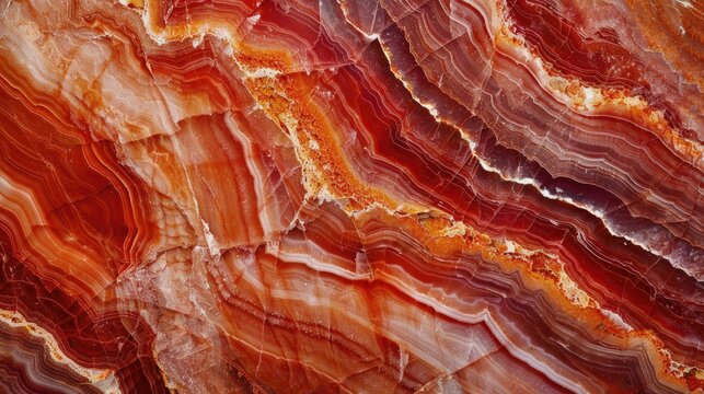 Polished red quartz stone displaying natural striped pattern