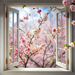 tree in full bloom creating beautiful scenery outside the window Calming