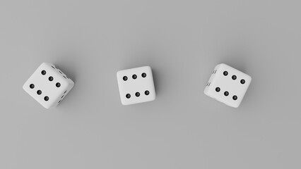 three dices are shown on a gray surface