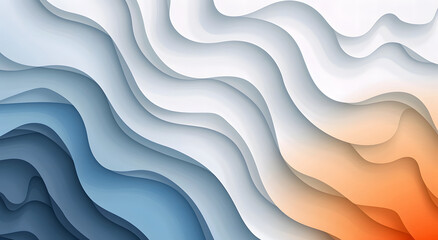 Obraz premium abstract background with wavy shapes in white, blue, and orange colors. 3d rendering illustration of elegant wall art design for interior decoration. Vector illustration design