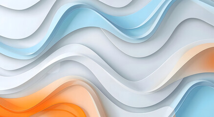 Fototapeta premium abstract background with wavy shapes in white, blue, and orange colors. 3d rendering illustration of elegant wall art design for interior decoration. Vector illustration design