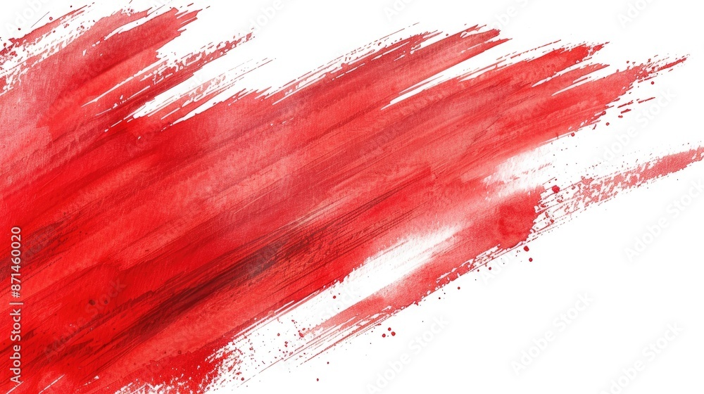 Poster red watercolor brush strokes on white background with space for text or objects