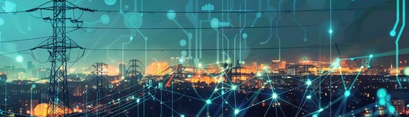 Fototapeta premium Data visualization, power grids, blockchain code, flat design illustration