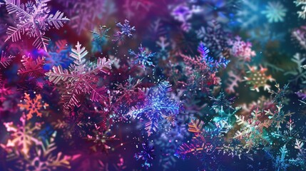 Background with multicolored snowflakes for New Year and Christmas