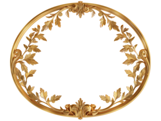 Elegant gold oval frame with intricate leaf design, perfect for classical artwork, photography, or decorative projects.