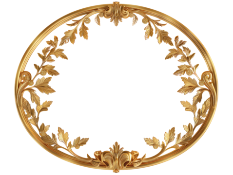 Elegant gold oval frame with intricate leaf design, perfect for classical artwork, photography, or decorative projects.