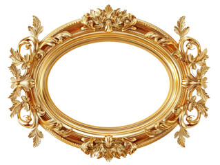 Elegant vintage oval golden frame with intricate floral designs, perfect for antique decor, artwork, or photo display.