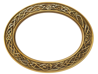 Ornate oval gold frame with intricate Celtic knot designs, perfect for vintage photos, art displays, and decorative purposes.