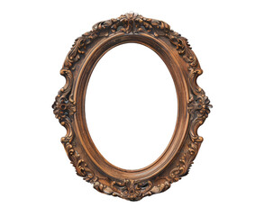 Vintage ornate oval wooden frame isolated on white background. Perfect for classic art, photo display, and home decor projects.