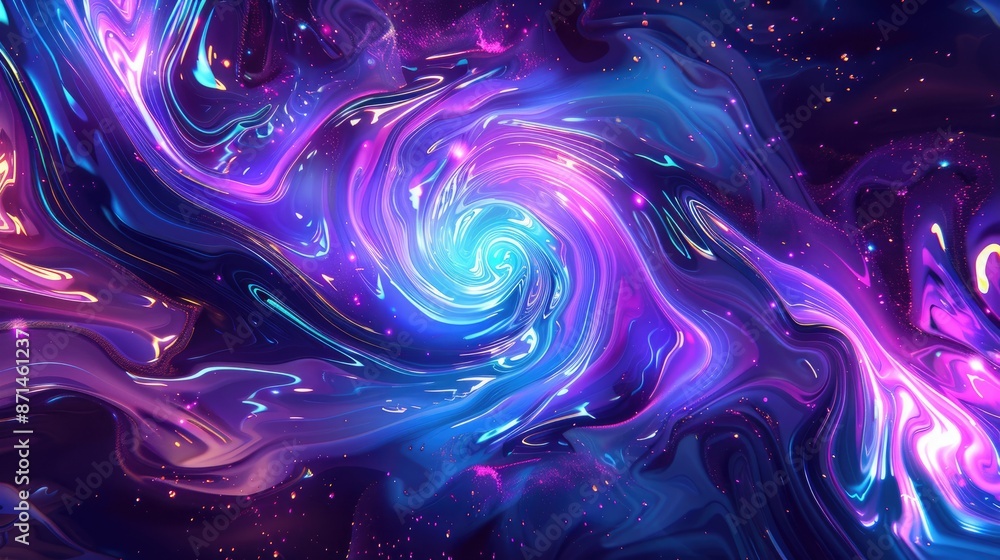 Poster fluid swirl in neon cyberpunk explosion on abstract gradient background