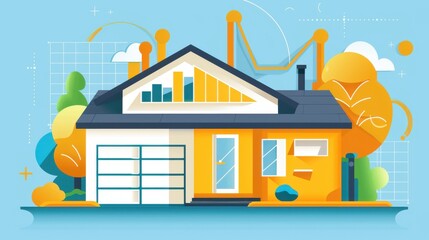 Naklejka premium Positive market trend chart, home energy storage system, flat design illustration
