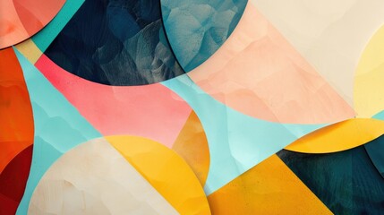Fototapeta premium Pastel geometric shapes and lines on abstract colorful paper texture